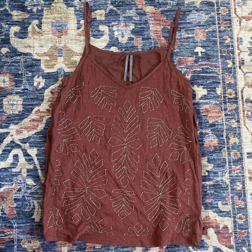 Anthropologie Elegant Brown Embroidered Women's tank Top